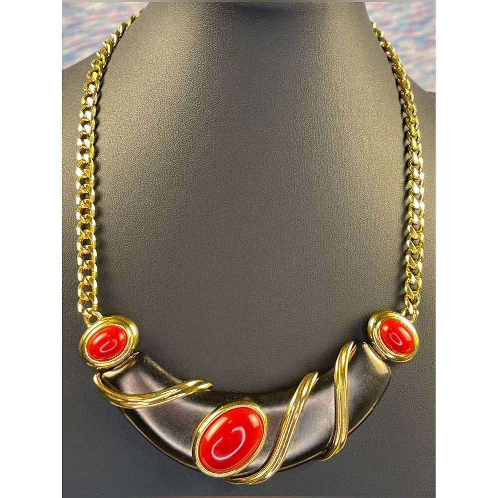Vintage 80s Monet Large Gun metal Red and Goldtone Mod Choker